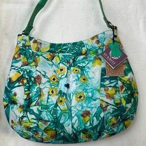 Green Floral SUKRITI HOBO Bag Hand painted 100% Leather NWT